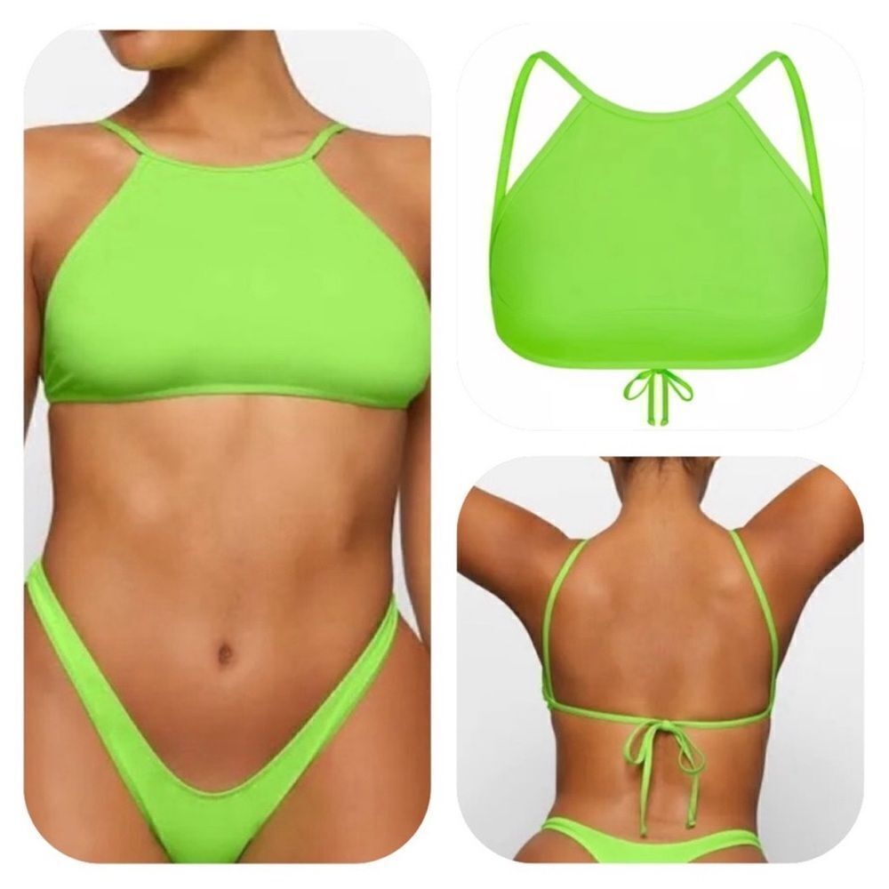 SKIMS NWT High Neck Bikini Top in Neon Green size M